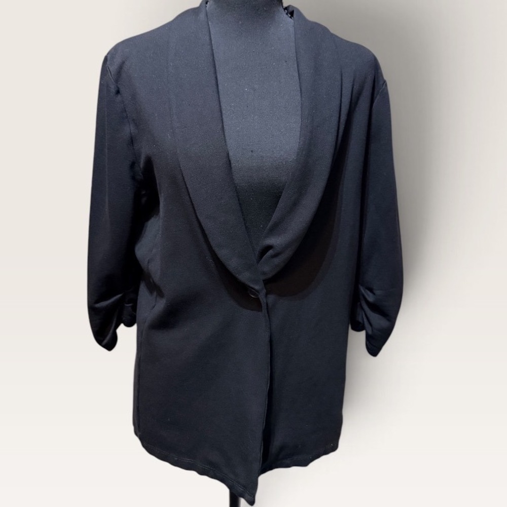 Altrd State Black Ruched 3/4 Sleeve Shawl Lapel Knit Blazer Jacket D1017K656JD